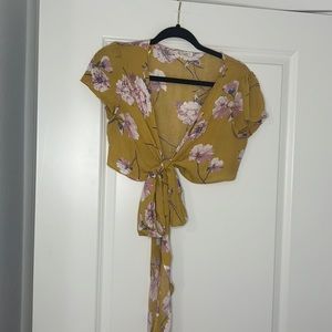 Yellow floral wrap crop top